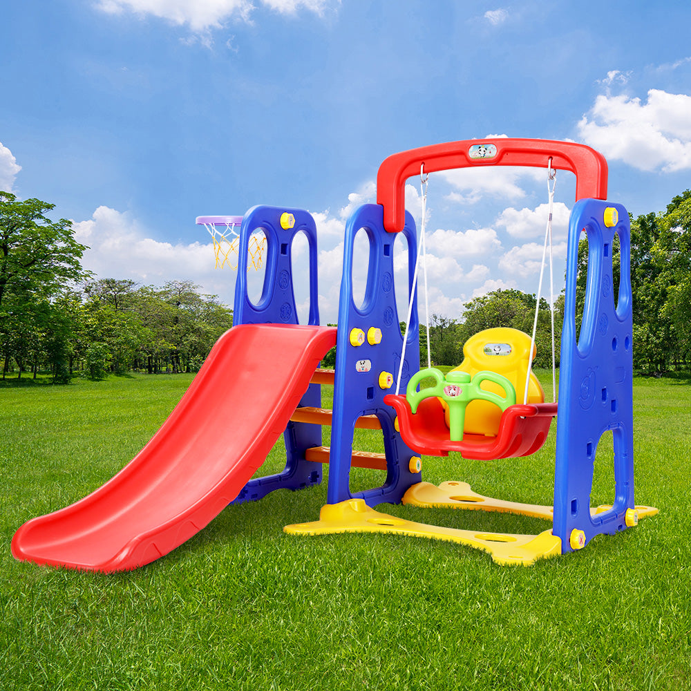 Kids 3-in-1 Slide & Swing Playset with Basketball Hoop | Indoor & Outdoor Playground