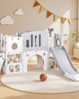- Keezi Kids Slide Play Centre with Ball Hoop - Grey & White KINGSTON Baby & Kids > Baby & Kid's Toys > Outdoor Play Equipment