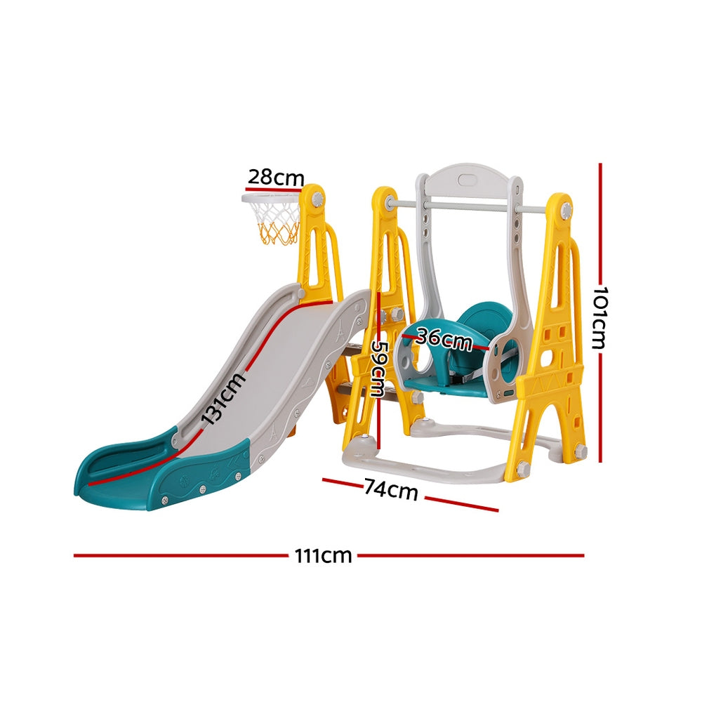 Kids Slide & Swing Set with Basketball Hoop | 3-in-1 Outdoor Playset