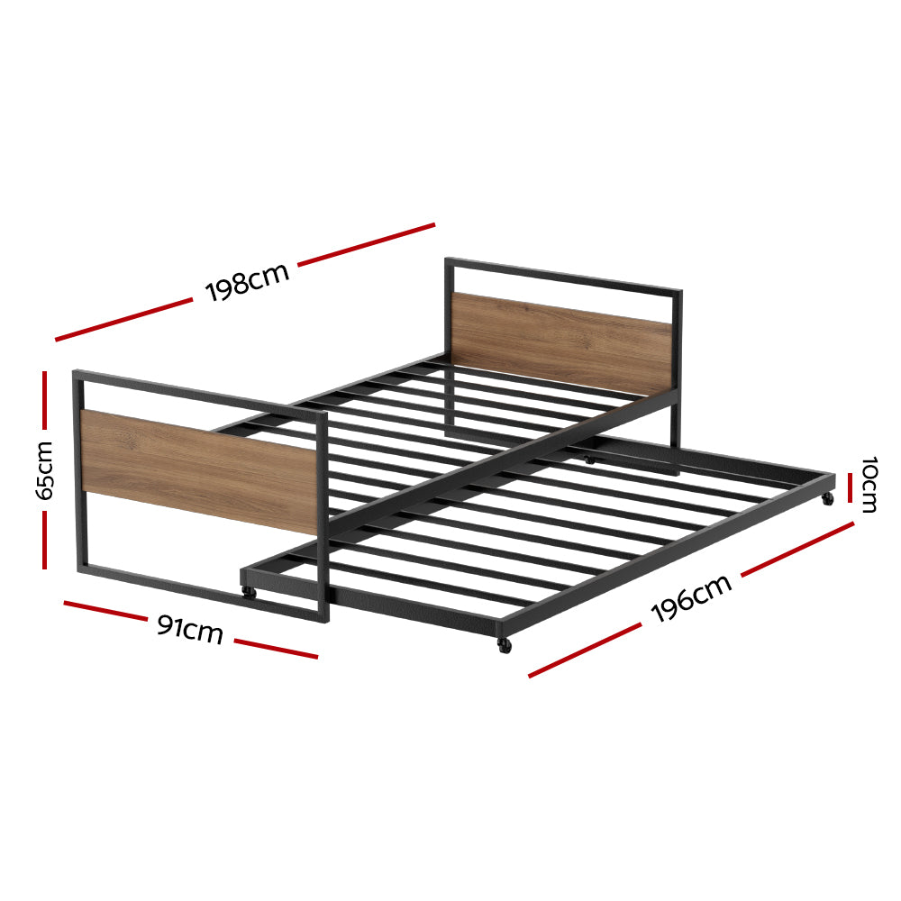 - Single Bed Frame with Trundle – Industrial Black & Dark Wood Baby Stork Furniture > Bedroom > Beds & Bed Frames