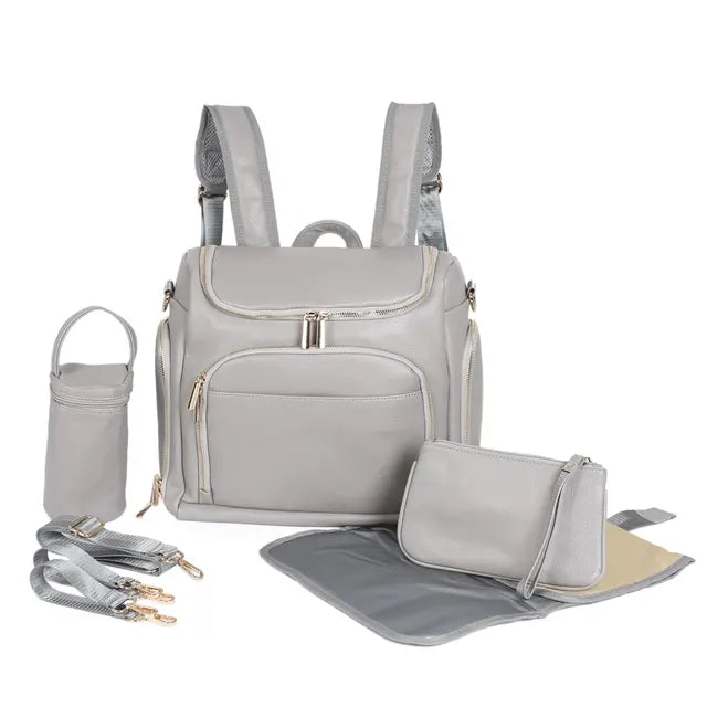 Gray - Luxury Compact Vegan Leather Diaper Bag Baby Stork