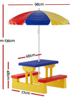- Keezi Kids Picnic Table & Bench Set with Umbrella - Multicoloured Keezi Baby & Kids > Kid's Furniture > Kid's Tables, Chairs & Seats