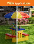 - Keezi Kids Picnic Table & Bench Set with Umbrella - Multicoloured Keezi Baby & Kids > Kid's Furniture > Kid's Tables, Chairs & Seats