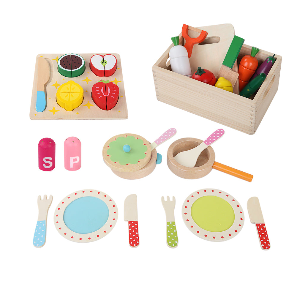 - Wooden Kids Kitchen Playset – 29-Piece Pretend Cooking Set with Utensils, Food & Storage Box Keezi Baby & Kids > Baby & Kid's Toys > Pretend Play