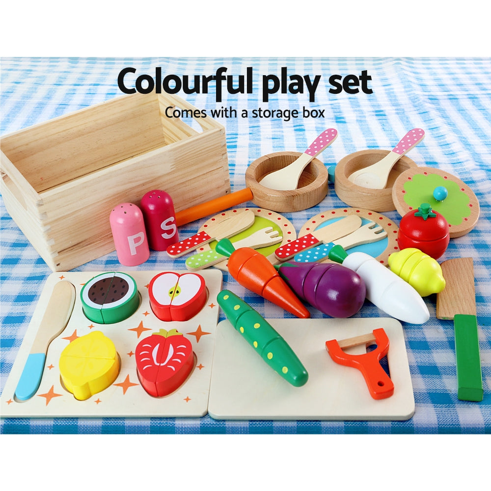 - Wooden Kids Kitchen Playset – 29-Piece Pretend Cooking Set with Utensils, Food & Storage Box Keezi Baby & Kids > Baby & Kid's Toys > Pretend Play