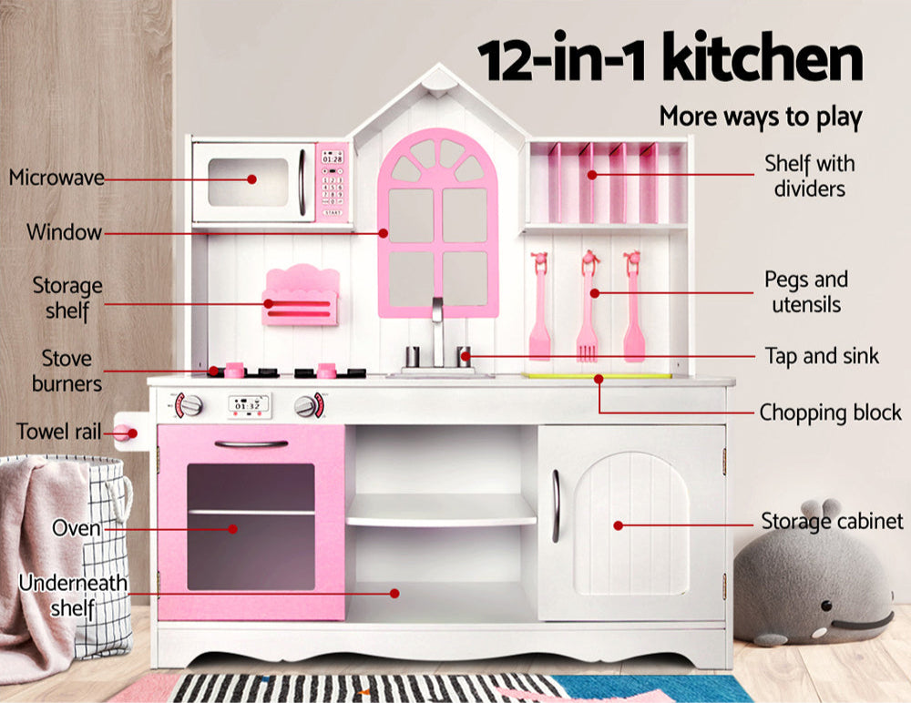 - Kids Wooden Play Kitchen Set | Pretend Cooking Toy with Storage & Accessories Keezi Baby & Kids > Baby & Kid's Toys > Pretend Play