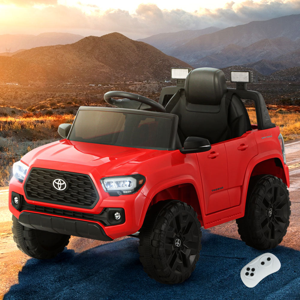 - Toyota Tacoma Licensed 12V Kids Electric Ride-On Car – Red Off-Road Cruiser with Remote Control, MP3, FM Radio & Lights Toyota Baby & Kids > Ride On Cars, Go-karts & Bikes > Ride On Cars