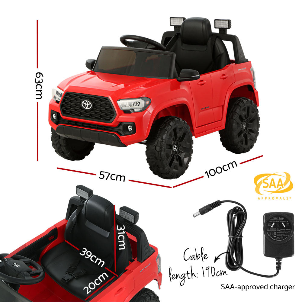 - Toyota Tacoma Licensed 12V Kids Electric Ride-On Car – Red Off-Road Cruiser with Remote Control, MP3, FM Radio & Lights Toyota Baby & Kids > Ride On Cars, Go-karts & Bikes > Ride On Cars