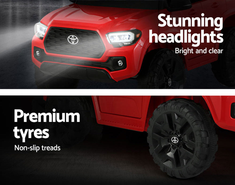 - Toyota Tacoma Licensed 12V Kids Electric Ride-On Car – Red Off-Road Cruiser with Remote Control, MP3, FM Radio & Lights Toyota Baby & Kids > Ride On Cars, Go-karts & Bikes > Ride On Cars