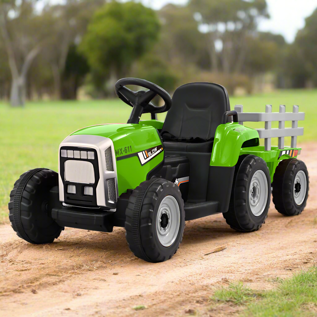 - Electric Electric Ride On Tractor with Trailer | 12V – Green Baby Stork Baby & Kids > Ride On Cars, Go-karts & Bikes > Ride On Cars
