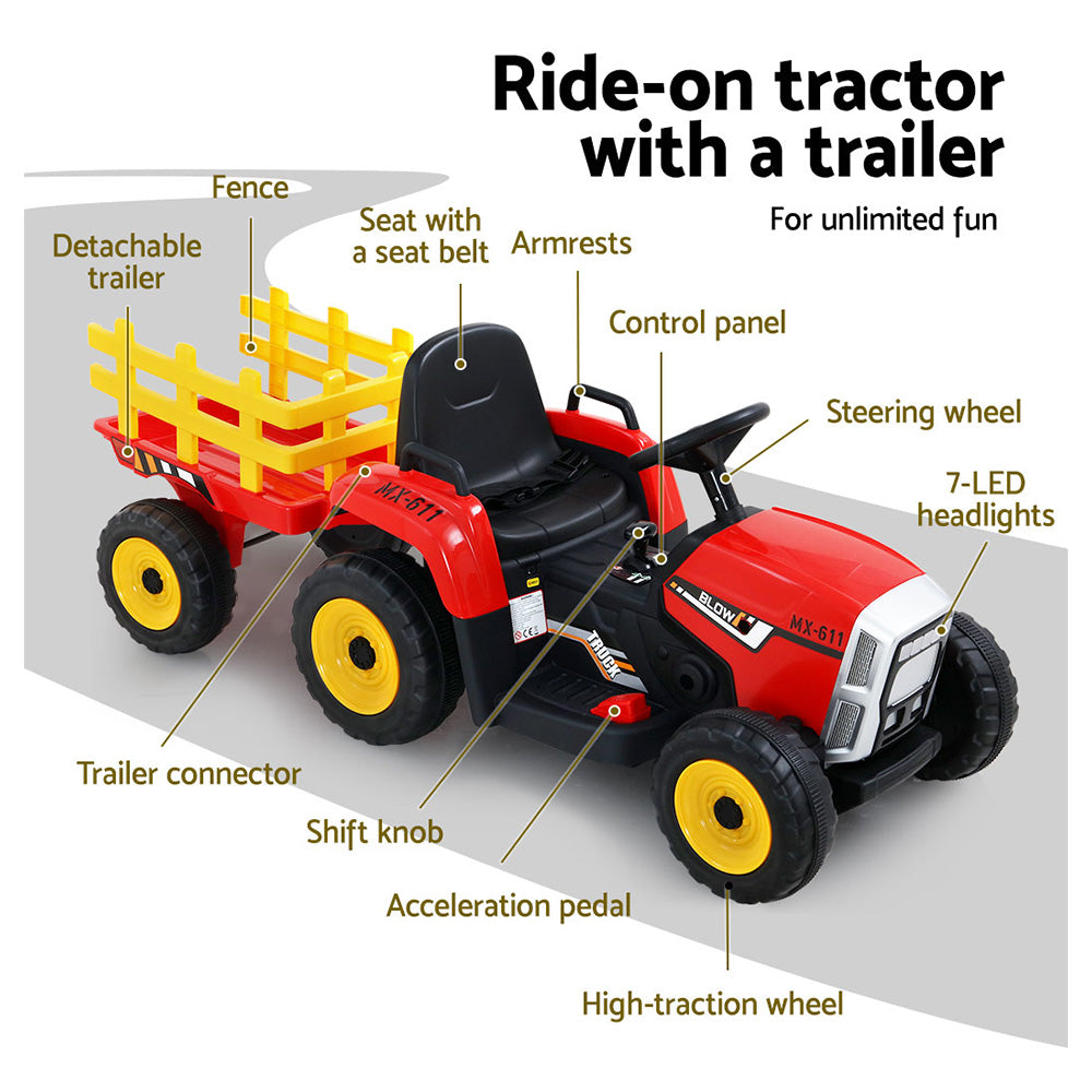 - Electric Electric Ride On Tractor with Trailer | 12V – Red Baby Stork Baby & Kids > Ride On Cars, Go-karts & Bikes > Ride On Cars