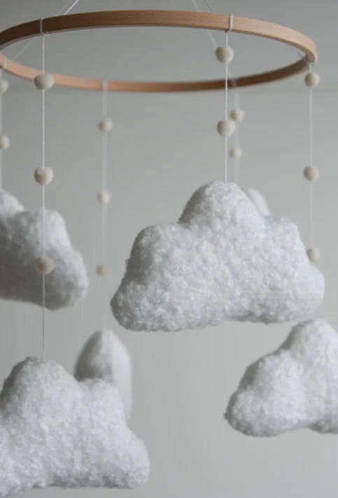 - ☁️ Handmade Cloud Baby Mobile – Neutral Boucle Nursery Crib Mobile Baby Stork Baby Mobile