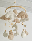 ☁️ Bouclé Cloud & Moon Baby Mobile – Soft Neutral Nursery Décor with Stars