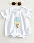 Blue - Ice Cream Embroidered Baby Romper – 100% Cotton Bodysuit Baby Stork