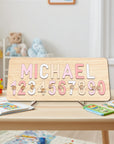 - Custom Wooden Name & Number Puzzle – Personalised Educational Toy Baby Stork