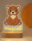 Bear Cub Warm Light - Personalised Zoo Friends Night Light Custom Name LED Lamp for Kids Baby Stork Night Light