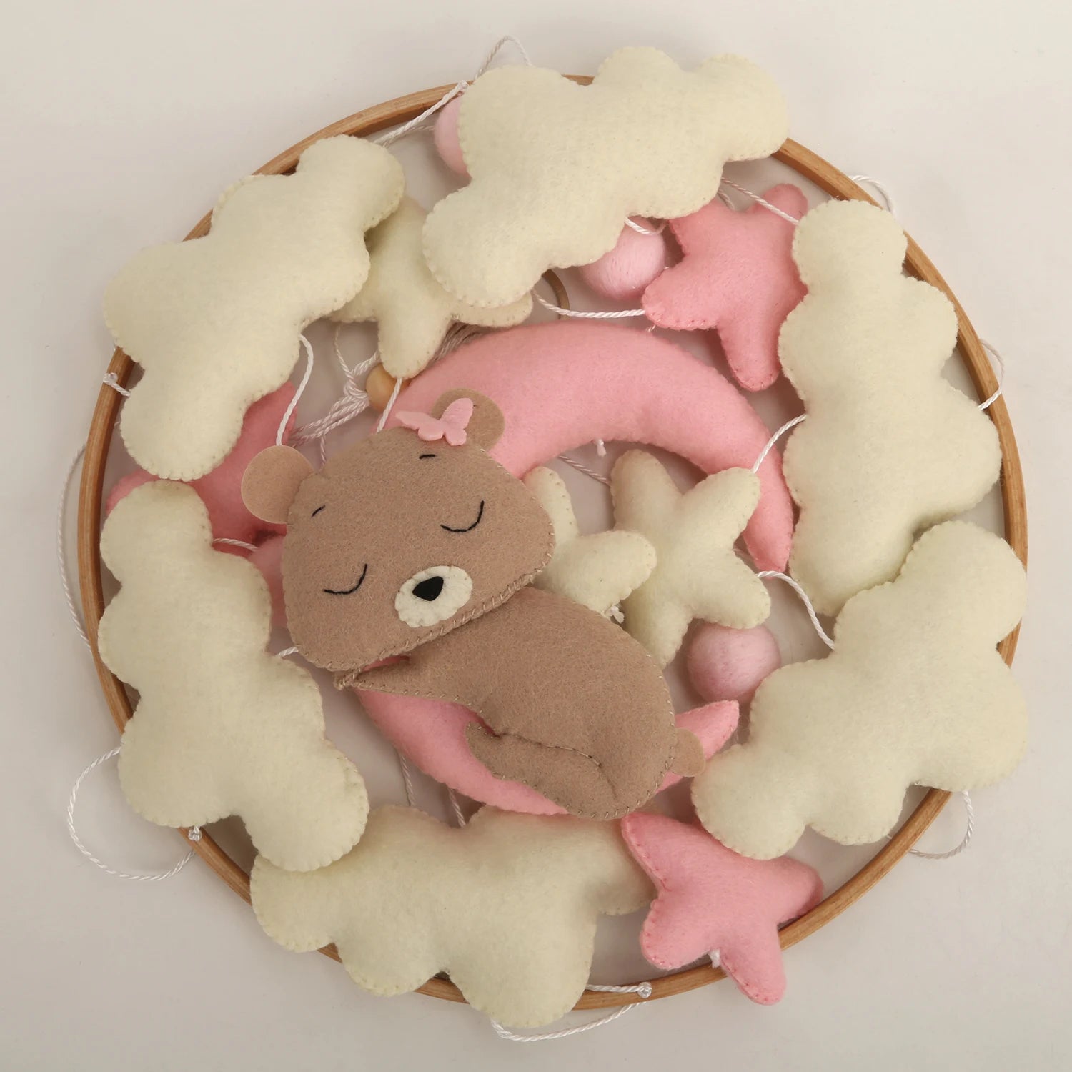 - 🌙 Teddy Bear Moon Baby Mobile – Pink Stars and Clouds Crib Mobile Baby Stork Baby Mobile