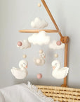 - 🦢 Swan Baby Mobile – White Felt Nursery Mobile with Clouds and Blush Accents Baby Stork Baby Mobile