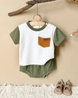 - Green Ribbed Pocket Set – 2 Piece Baby Outfit Baby Stork