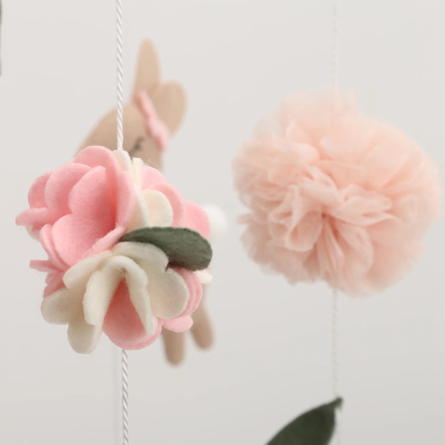 Handmade Bunny Rabbit Crib Mobile | Floral & Boho Nursery Decor | Soft Felt & Wooden Baby Stork Australia