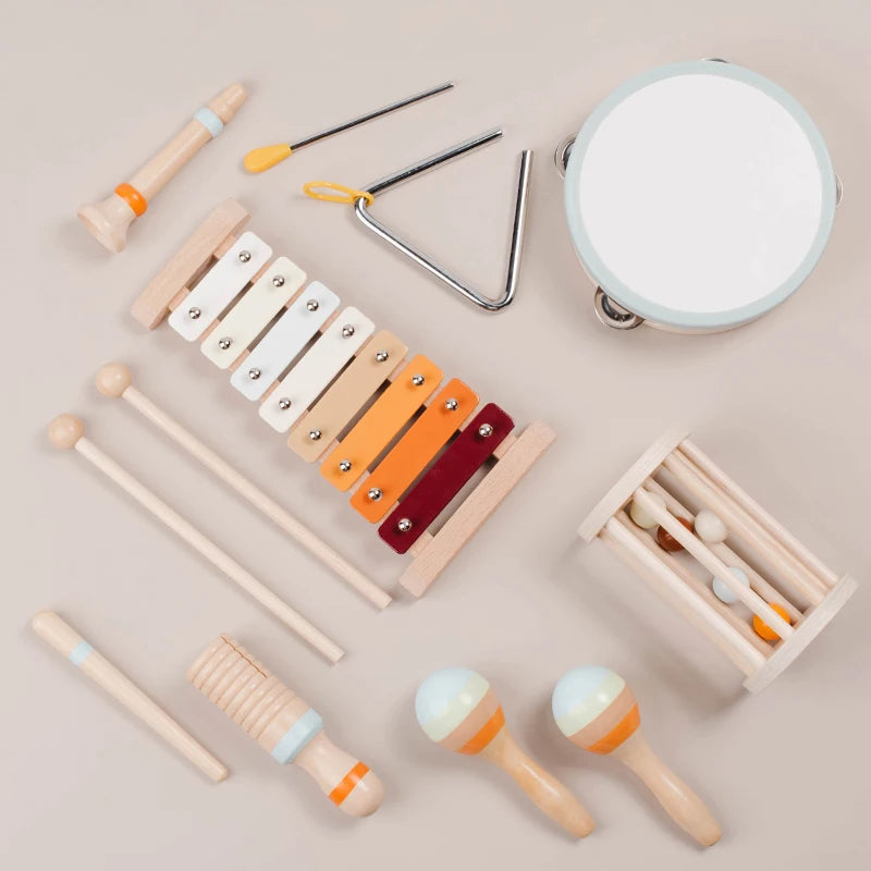 - Toddlers Early Education Wooden Musical Instrument Set Baby Stork Musical Toy