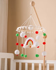 - Boho Rainbow Wooden Crib Mobile with Felt & Wool Balls - Baby Crib Mobile Baby Stork Baby Mobile
