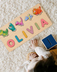 Dinosaur(7-9letter) - Personalised Dinosaur Name Puzzle – Wooden Montessori Toddler Toy, Custom Nursery Gift Baby Stork Puzzles
