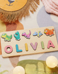 - Personalised Dinosaur Name Puzzle – Wooden Montessori Toddler Toy, Custom Nursery Gift Baby Stork Puzzles