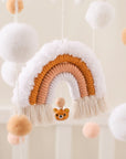 - Boho Rainbow Wooden Crib Mobile with Felt & Wool Balls - Baby Crib Mobile Baby Stork Baby Mobile