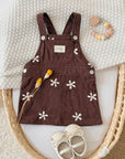 - Chocolate Corduroy Overall Dress – Embroidered Daisy Pinafore Baby Stork