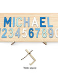 Ocean Blue With Stand - Custom Wooden Name & Number Puzzle – Personalised Educational Toy Baby Stork