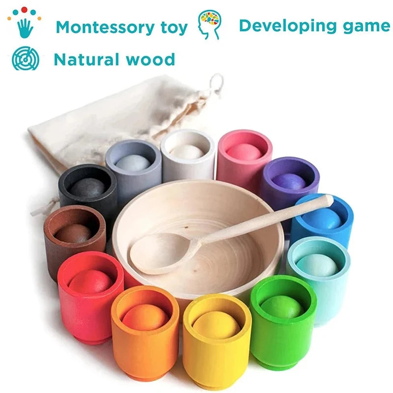 - Montessori Wooden Balls in Cups Sorter - Rainbow Colour Sorting Game Baby Stork Baby & Kids > Toys