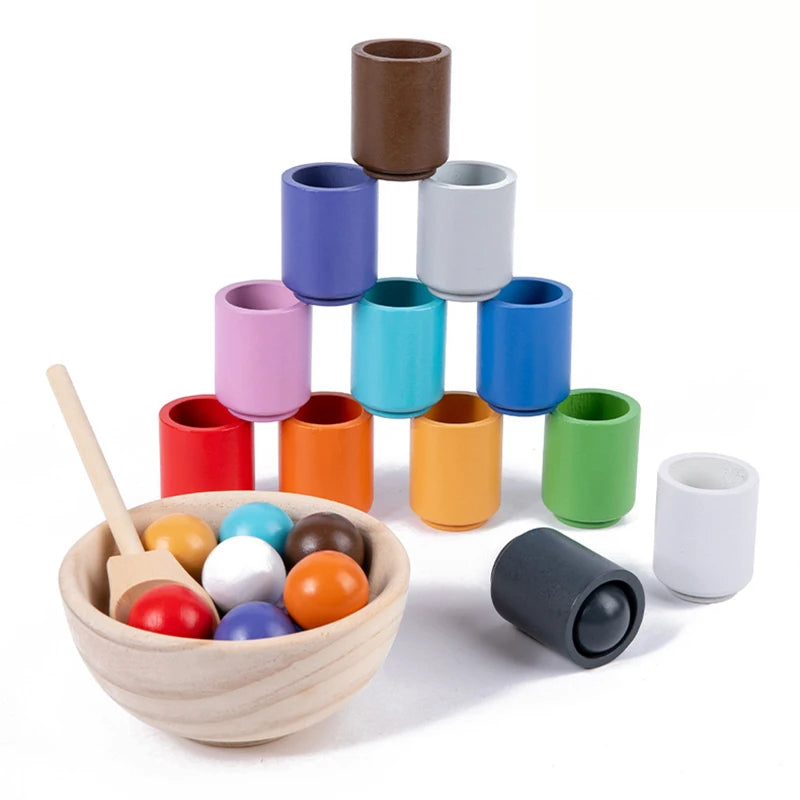 - Montessori Wooden Balls in Cups Sorter - Rainbow Colour Sorting Game Baby Stork Baby & Kids > Toys