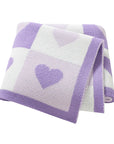 Purple - Heart Pattern Baby Blanket – 90 × 70 cm | Ultra-Soft Acrylic | Multiple Colours Baby Stork