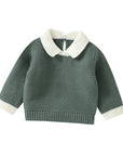 Dark Green - Collared Knit Sweater – Classic Cotton Blend Baby Jumper Baby Stork