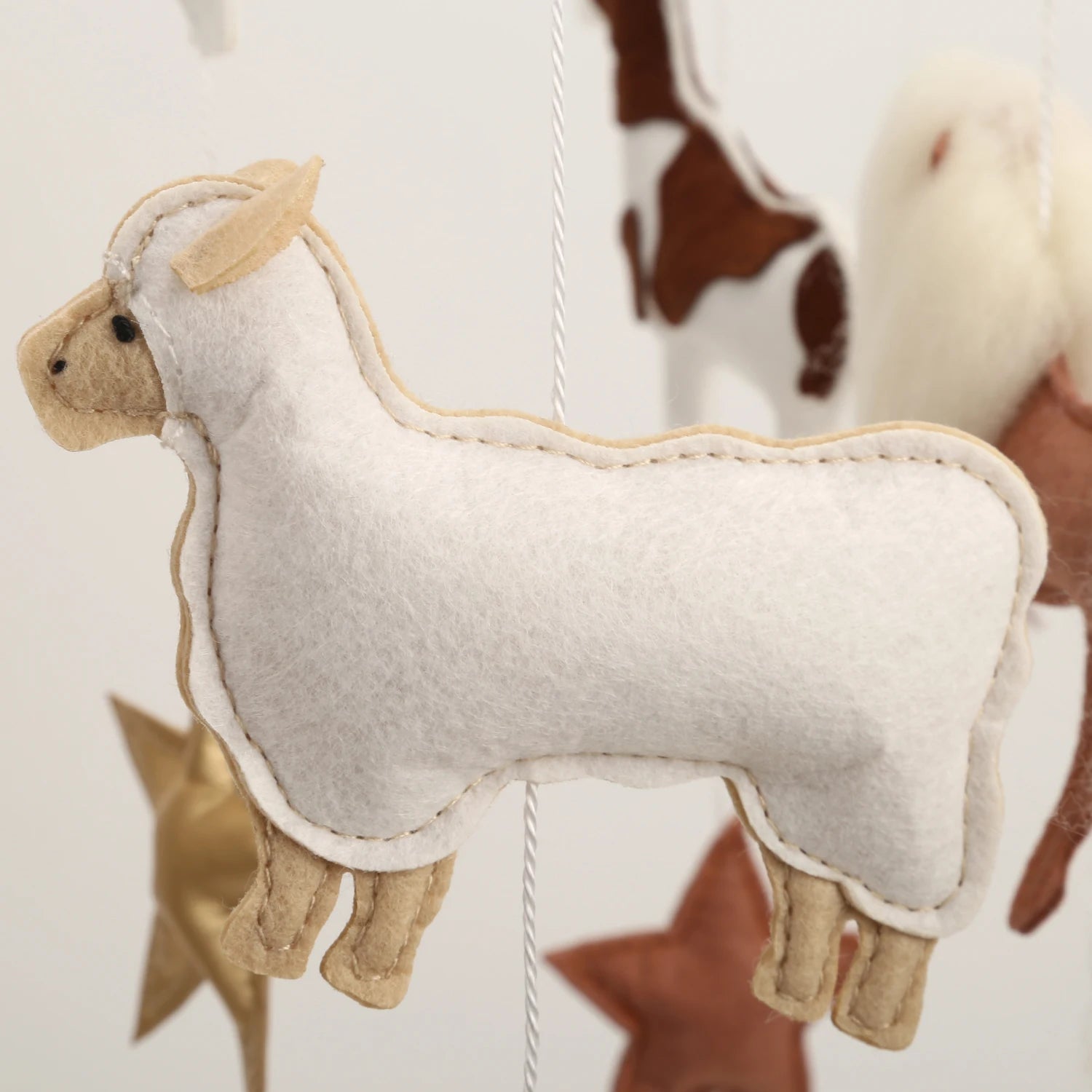 - Neutral & Gold Farm Animals Felt Mobile | Handmade Nursery Mobile Baby Stork Baby Mobile