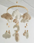 ☁️ Bouclé Cloud & Moon Baby Mobile – Soft Neutral Nursery Décor with Stars