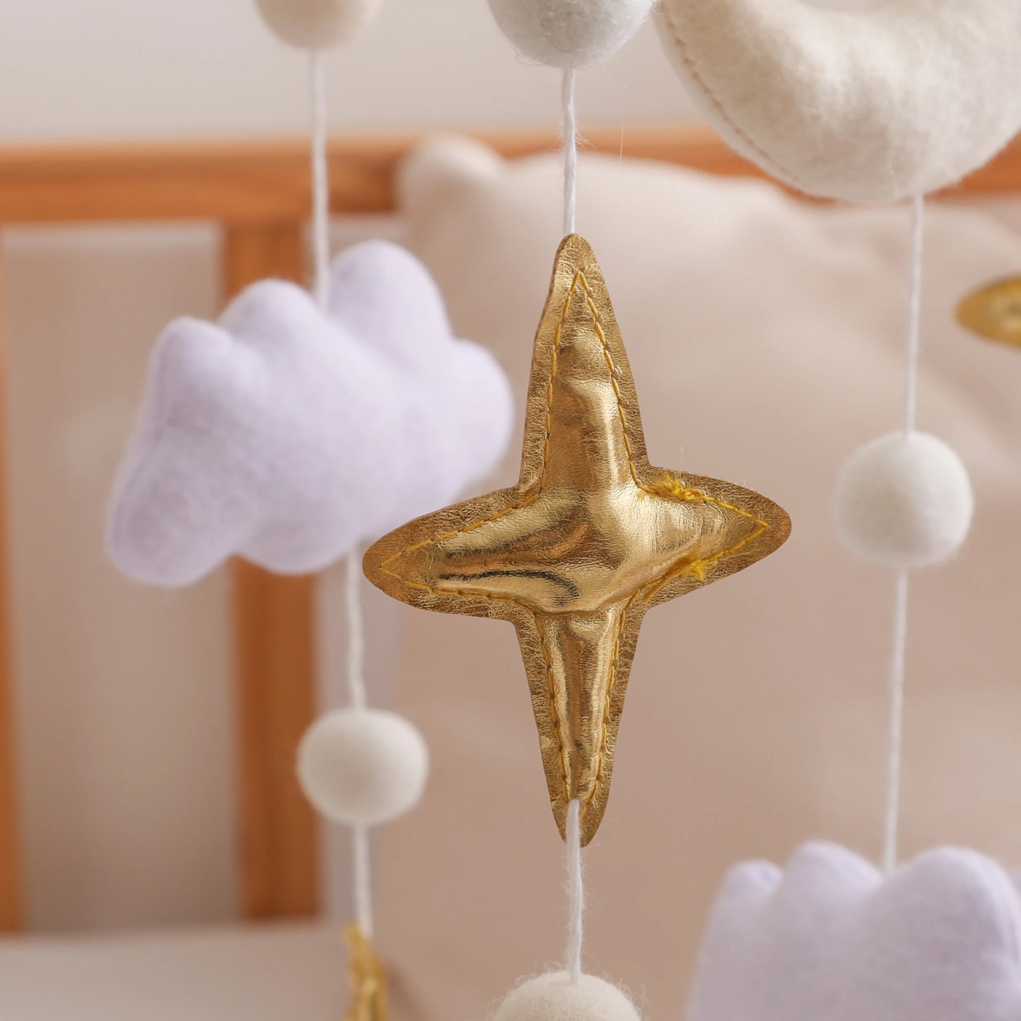 - Moon, Cloud & Gold Star Baby Mobile – Elegant Nursery Decor Baby Stork Baby Mobile