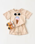 Khaki - Ice Cream 2 Piece Set – Cotton Tee & Shorts Baby Stork
