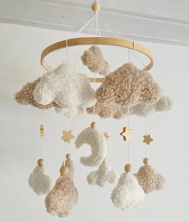 - ☁️ Bouclé Cloud & Moon Baby Mobile – Soft Neutral Nursery Décor with Stars Baby Stork Baby Mobile