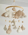 ☁️ Bouclé Cloud & Moon Baby Mobile – Soft Neutral Nursery Décor with Stars