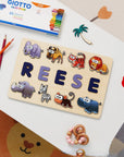 - Personalised Safari Animals Name Puzzle – Wooden Montessori Toddler Toy, Custom Jungle Gift Baby Stork Puzzles