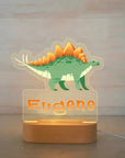 Warm White Stegosaurus - Personalised LED Night Light Custom Baby Kids Name Cartoon Dinosaur Acrylic Lamp Baby Stork Night Light