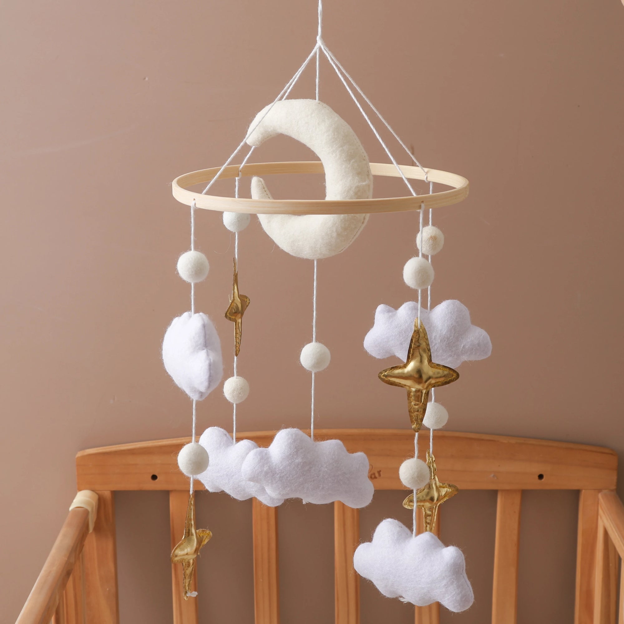 - Moon, Cloud & Gold Star Baby Mobile – Elegant Nursery Decor Baby Stork Baby Mobile