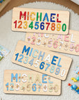 - Custom Wooden Name & Number Puzzle – Personalised Educational Toy Baby Stork