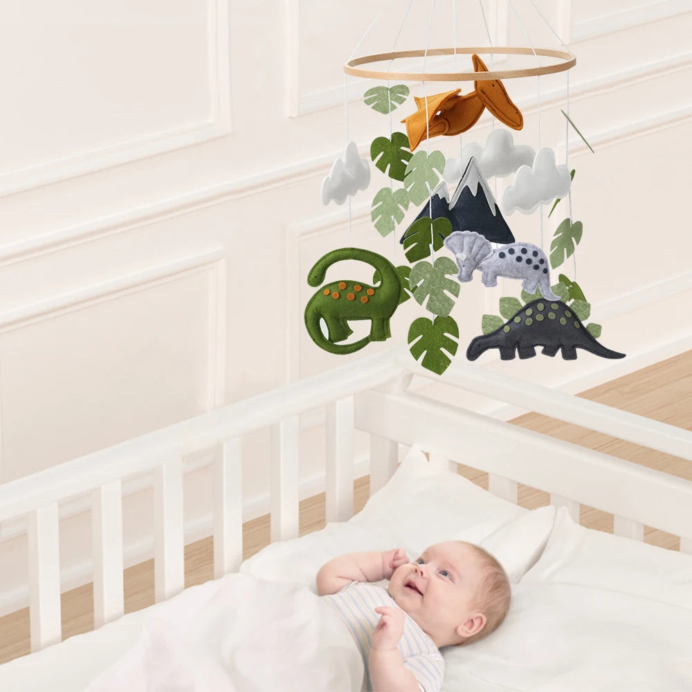 - Handmade Dinosaur Baby Mobile with Mountains & Leaves – Soft Felt Cot Mobile Baby Stork Baby Mobile