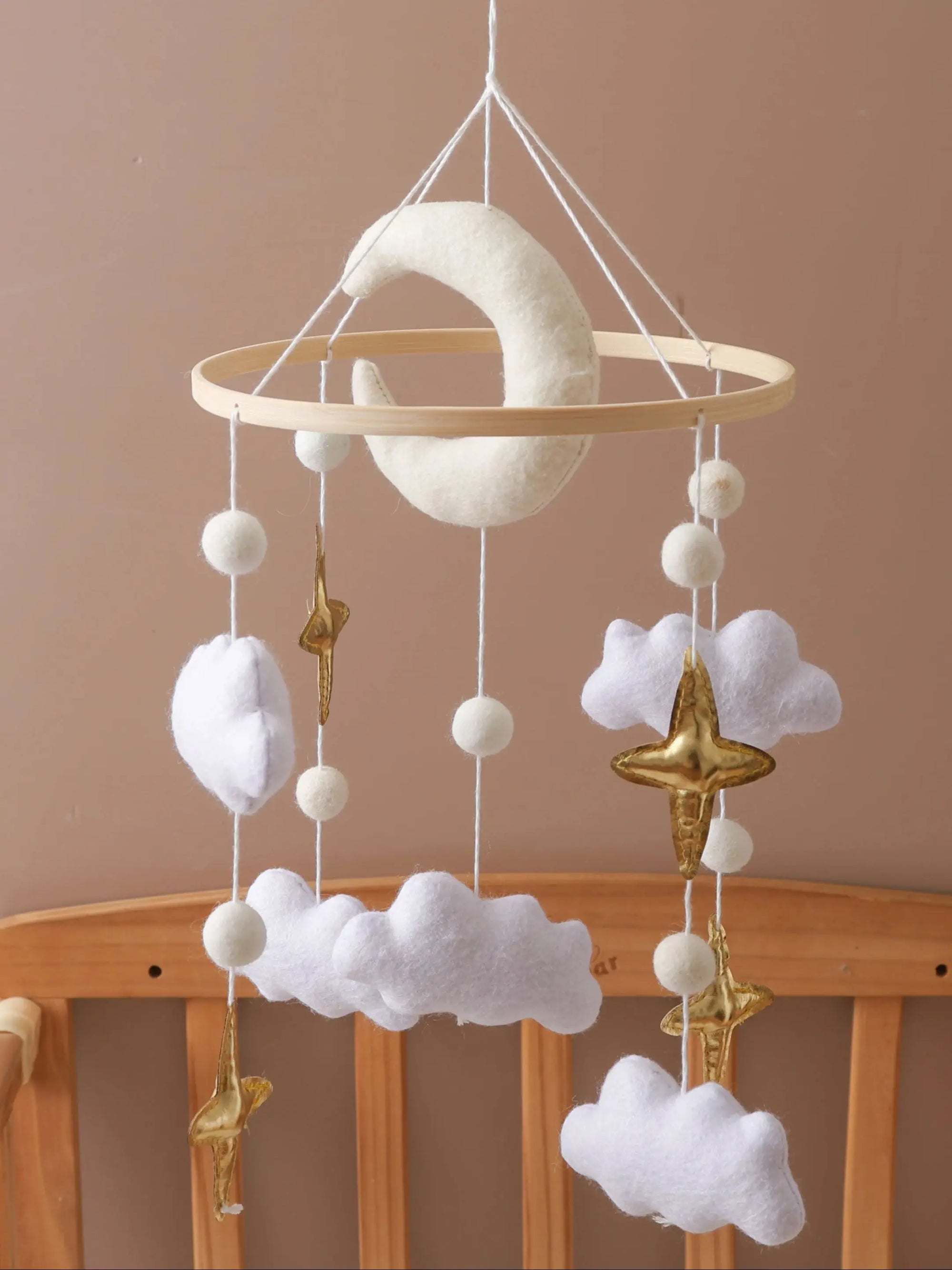 - Moon, Cloud & Gold Star Baby Mobile – Elegant Nursery Decor Baby Stork Baby Mobile