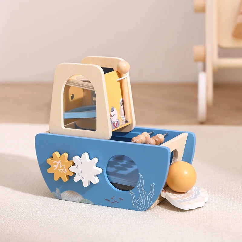 - 5-in-1 Multi-Activity Wooden Boat Busy Cube | Montessori-Inspired Educational Toy Baby Stork