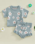 3Y - Blue Blossom Knit Set Baby Stork