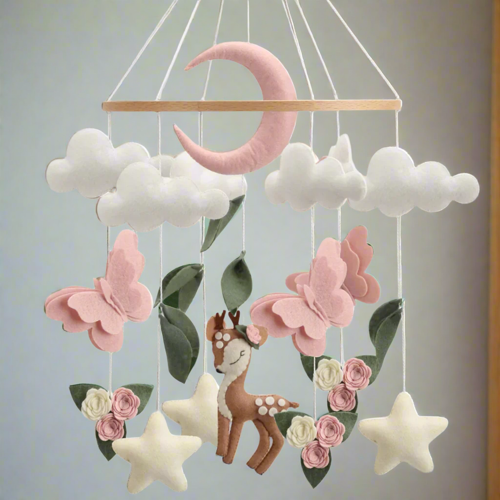 - Woodland Deer & Butterfly Nursery Mobile | Baby Shower Gift Baby Stork Baby Mobile